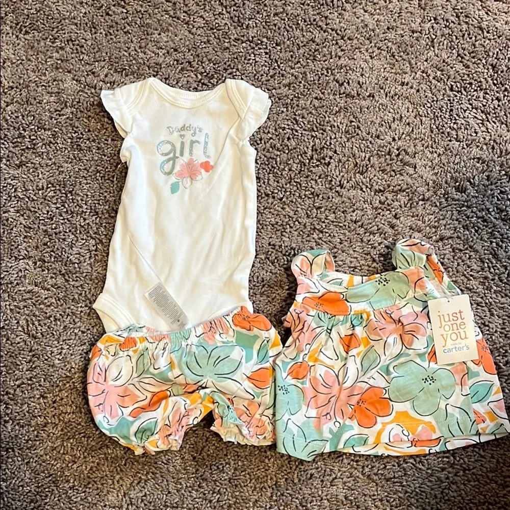 Carter's Three Piece Floral Baby Outfit Set - White and Orange